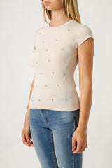 T-Shirt Donna Bianca Slim Fit con Dettagli 3D – Cotone Elasticizzato, Stile Minimal Elegante