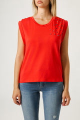 Top Donna Sleeveless con Dettagli Luminosi – Fit Morbido, Stile Minimal Chic