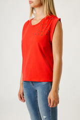 Top Donna Sleeveless con Dettagli Luminosi – Fit Morbido, Stile Minimal Chic