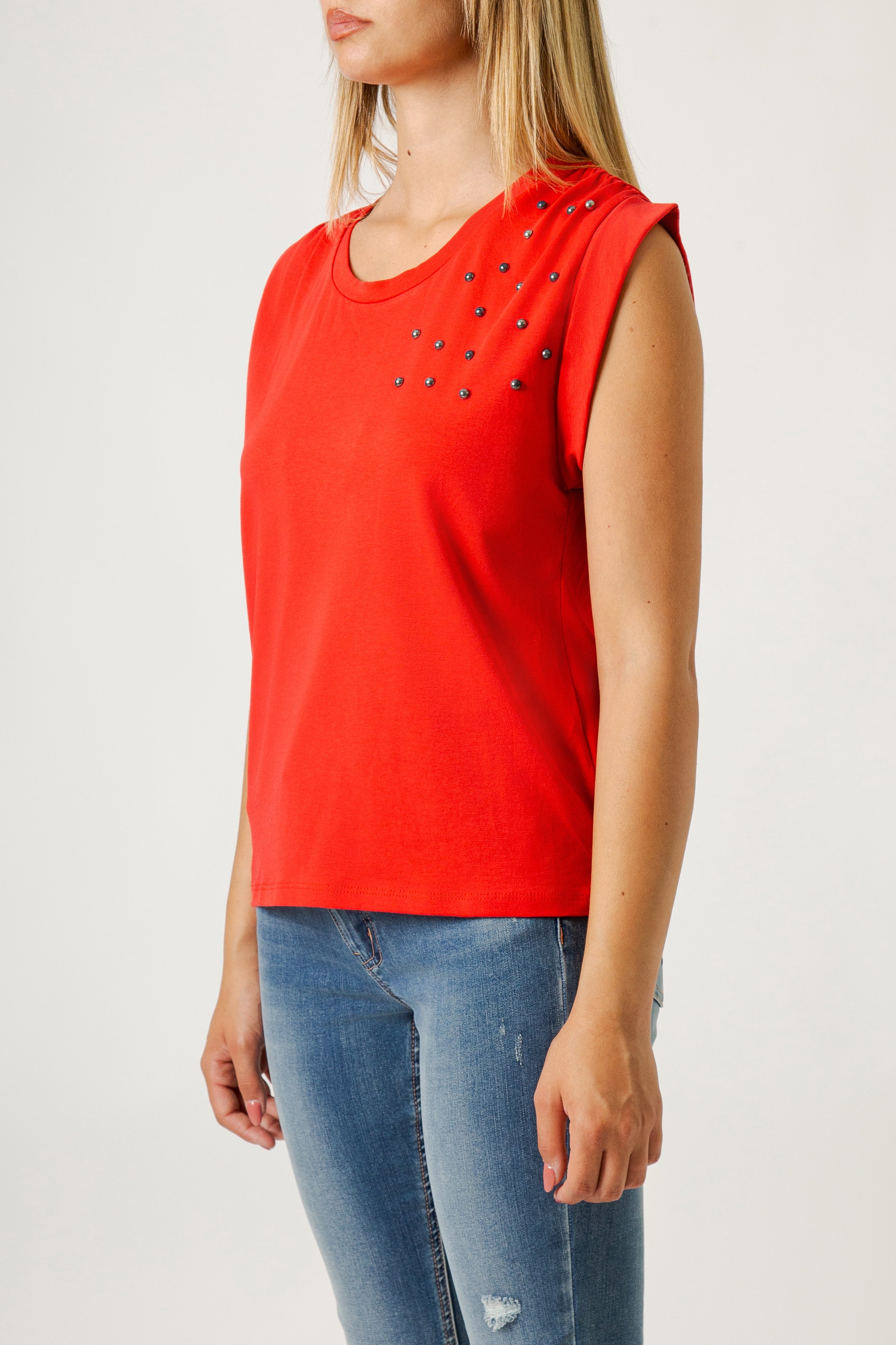 Top Donna Sleeveless con Dettagli Luminosi – Fit Morbido, Stile Minimal Chic