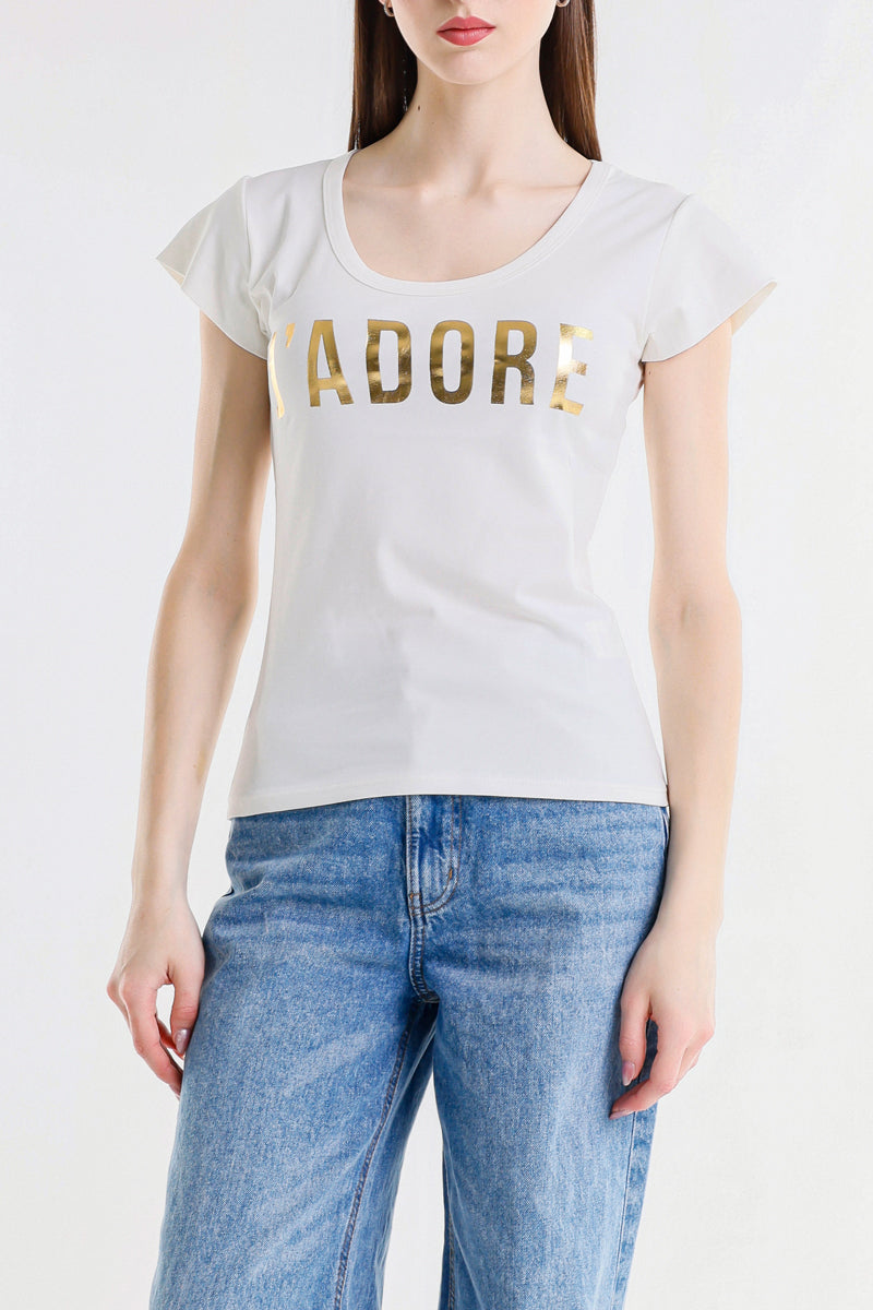 T-SHIRT SCRITTA LAMINATA