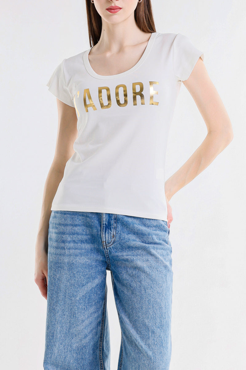 T-SHIRT SCRITTA LAMINATA