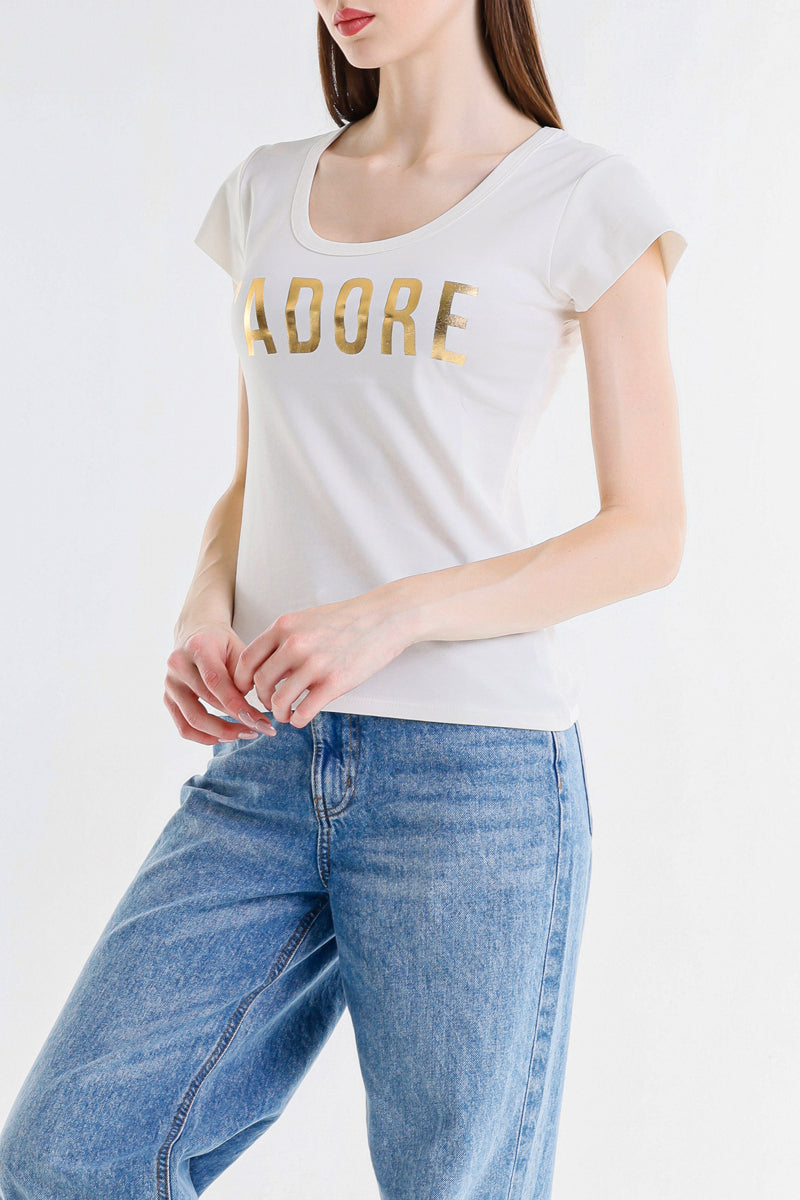 T-SHIRT SCRITTA LAMINATA
