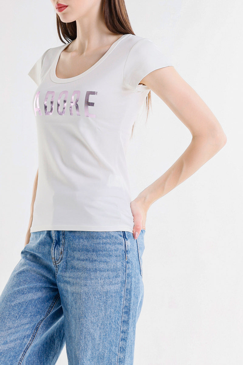 T-SHIRT SCRITTA LAMINATA