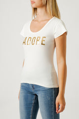 LAMINATED TEXT T-SHIRT