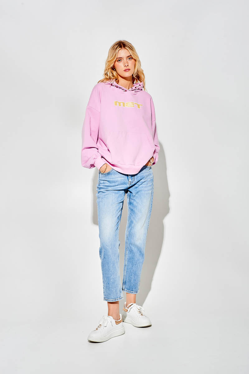 Jeans Mom Fit Blu Chiaro a Vita Regolare con Gamba Crop