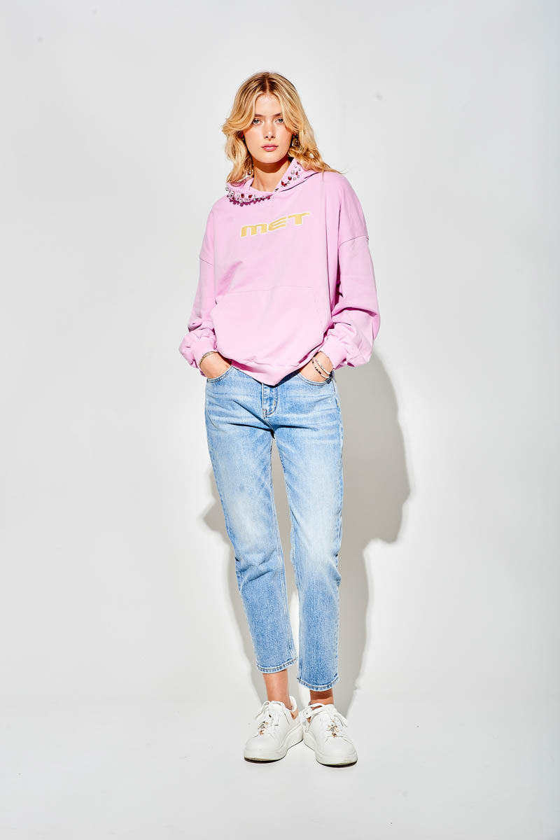 Jeans Mom Fit Blu Chiaro a Vita Regolare con Gamba Crop