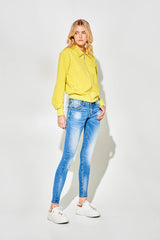 Low-Rise Blue Skinny Jeans with Fading