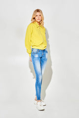 Low-Rise Blue Skinny Jeans with Fading