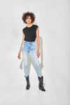 High-Waisted Blue Skinny Jeans with Faded Details
