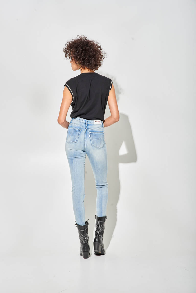 Jeans Skinny Blu a Vita Alta con Sfumature