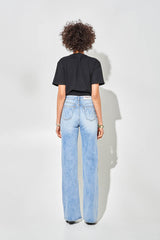 High-Waisted Light Blue Wide-Leg Jeans
