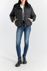 Piumino Imbottito con Collo in Pelliccia Sintetica