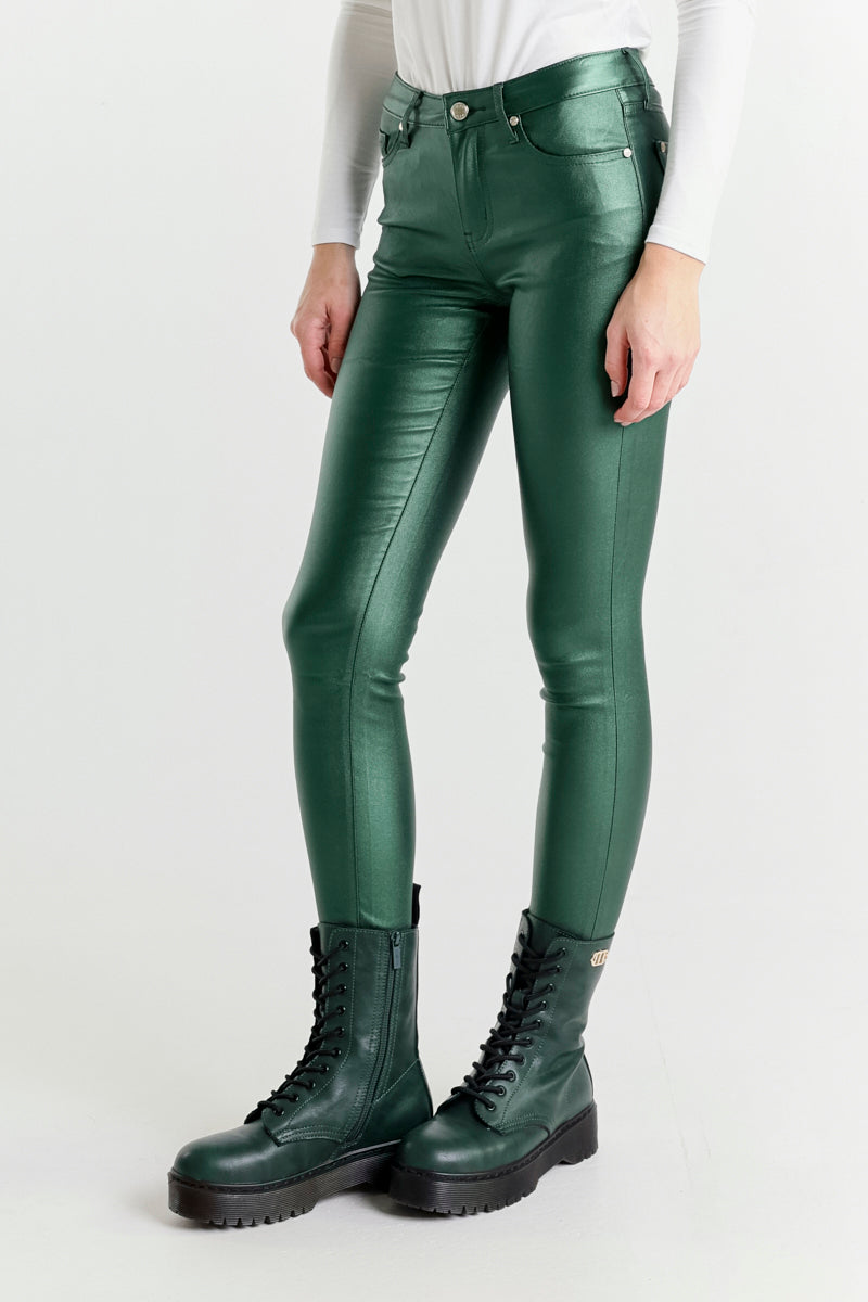 Pantalone Skinny Super Stretch a Vita Regolare in Ecopelle Effetto Lucido