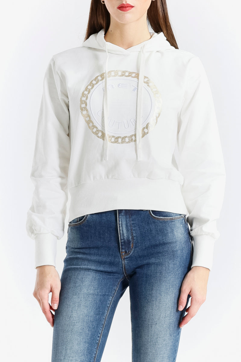 Felpa con Cappuccio e Logo in Rilievo