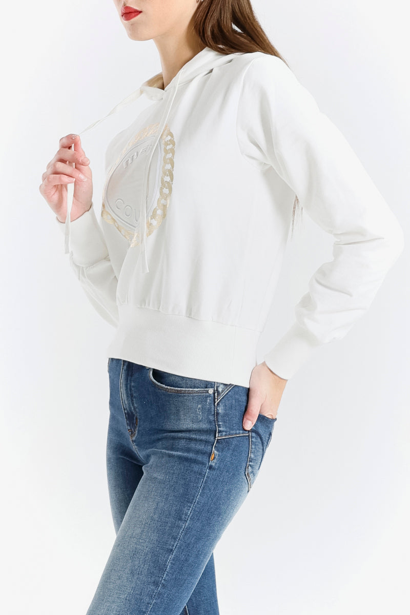 Felpa con Cappuccio e Logo in Rilievo