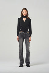Black Regular Waist Wide Leg Jeans with Decorative Chain