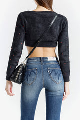Cropped Faux Fur Top with Appliqués