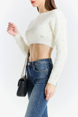 Cropped Faux Fur Top with Appliqués