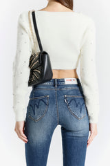 Cropped Faux Fur Top with Appliqués