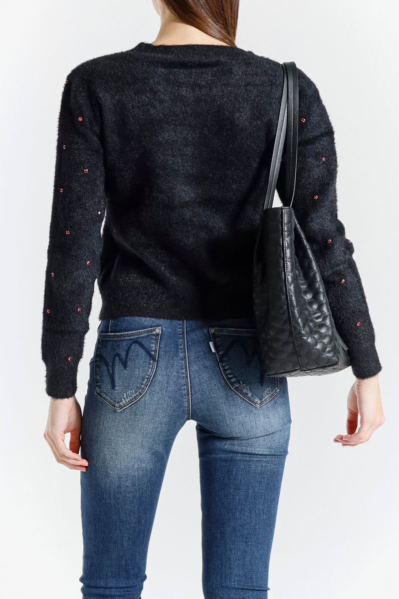 Cardigan in Eco Pelliccia con Dettagli Applicati