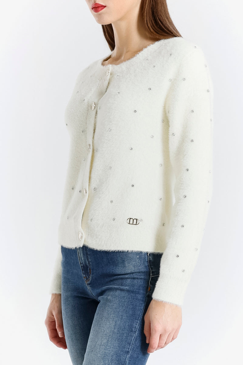 Cardigan in Eco Pelliccia con Dettagli Applicati