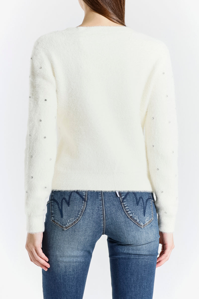 Cardigan in Eco Pelliccia con Dettagli Applicati