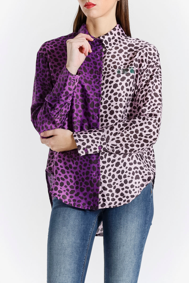 Camicia in Seta Viscosa Stampa Maculata