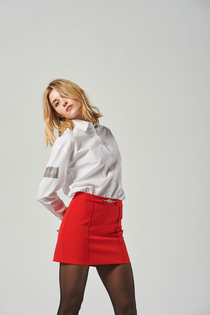 Camicia in Popeline con Strass Patch Laterale