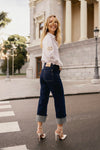 High-Waisted Blue Wide-Leg Jeans in Japanese Canvas