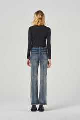 Regular-Waist Blue Wide-Leg Jeans with Distressed Effect and Decorative Chain