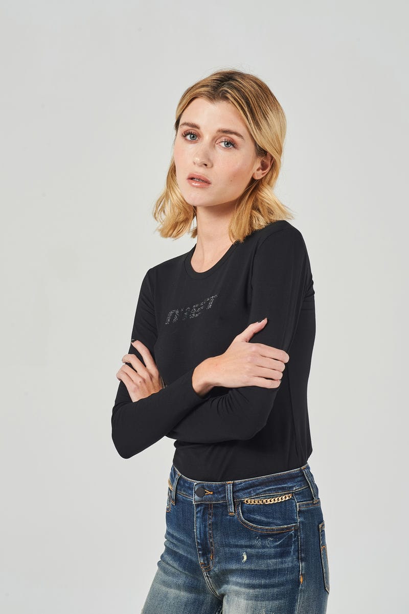T-shirt Basic con Strass Logo Met