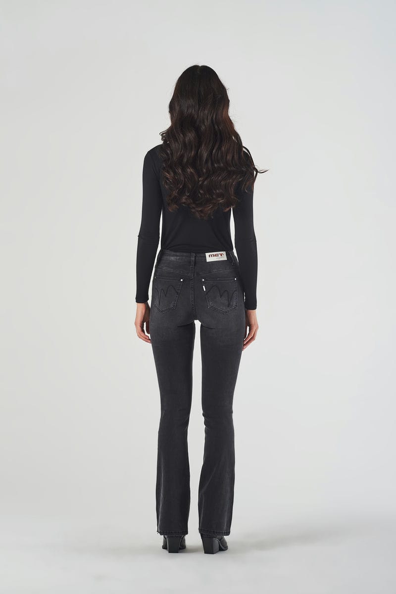 Jeans a Zampa Nero Vita Regolare