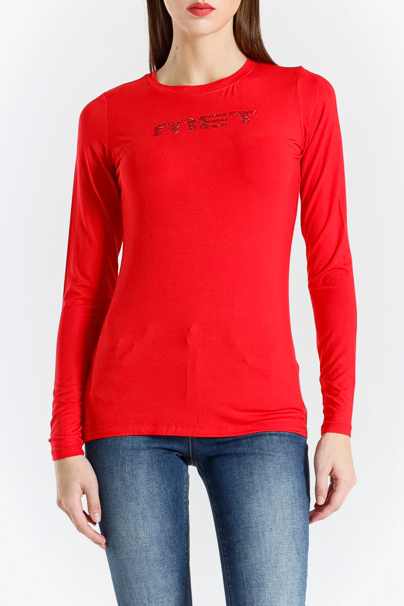 T-shirt Basic con Strass Logo Met