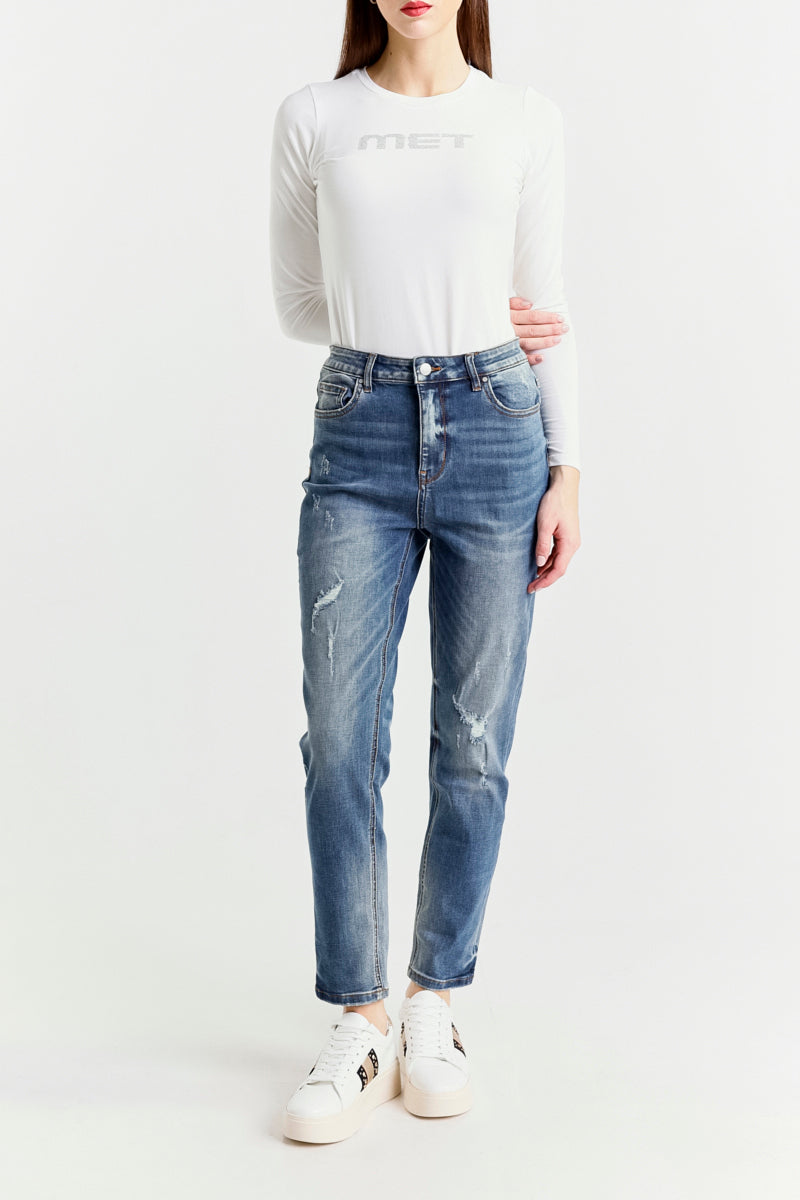Jeans Mom Blu A Vita Regolare