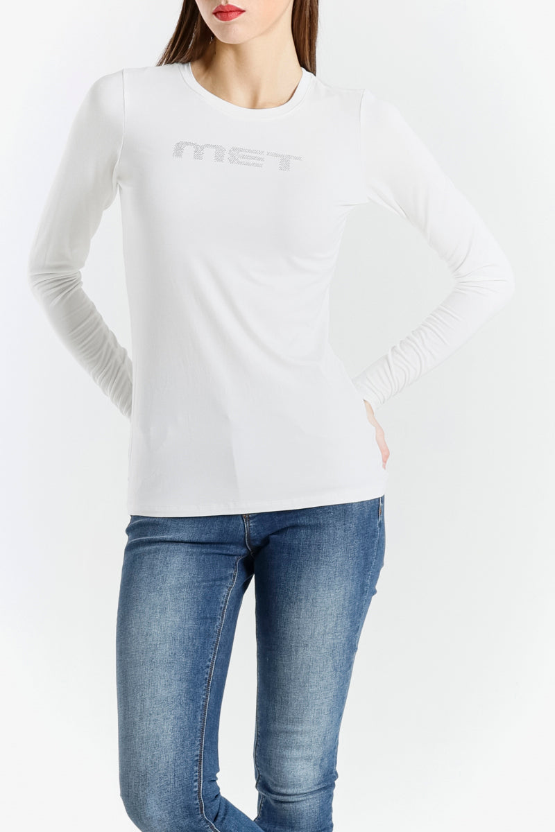 T-shirt Basic con Strass Logo Met