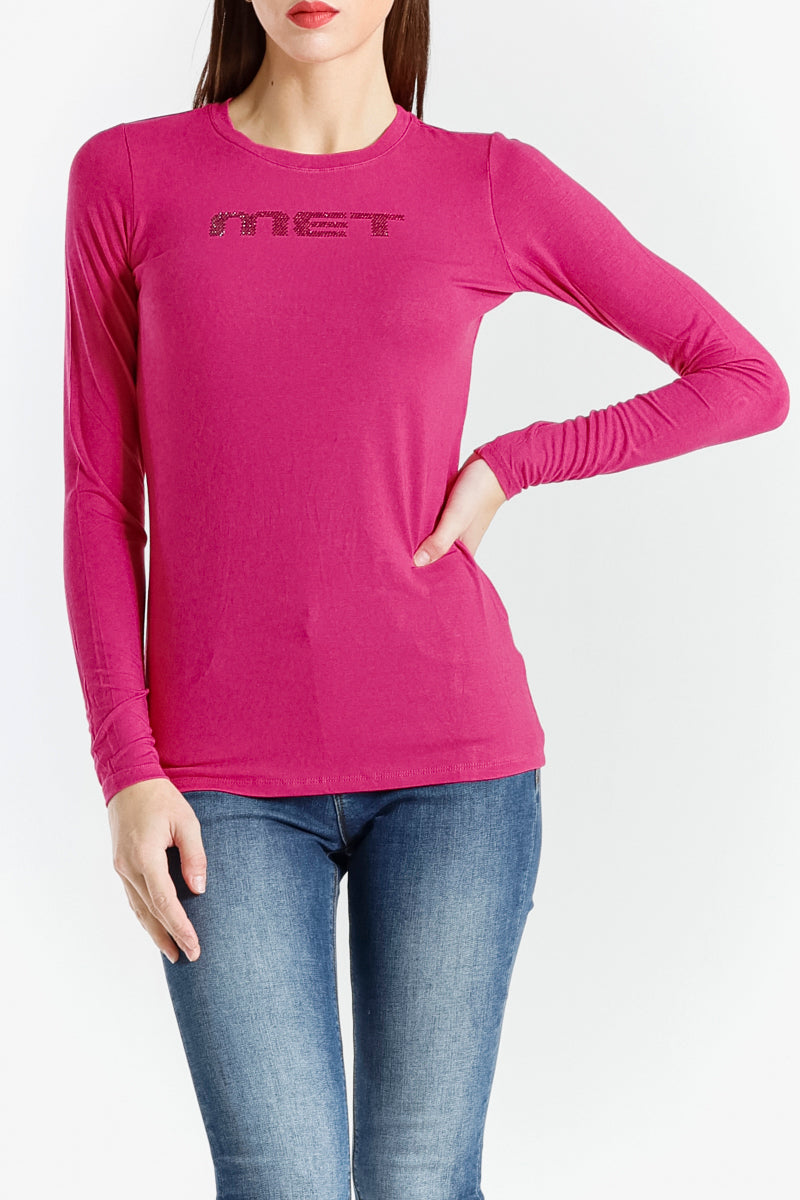 T-shirt Basic con Strass Logo Met
