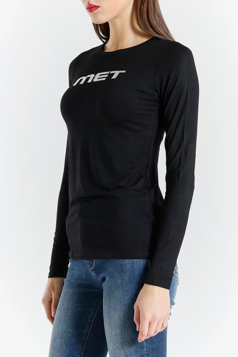 T-shirt Basic con Strass Logo Met