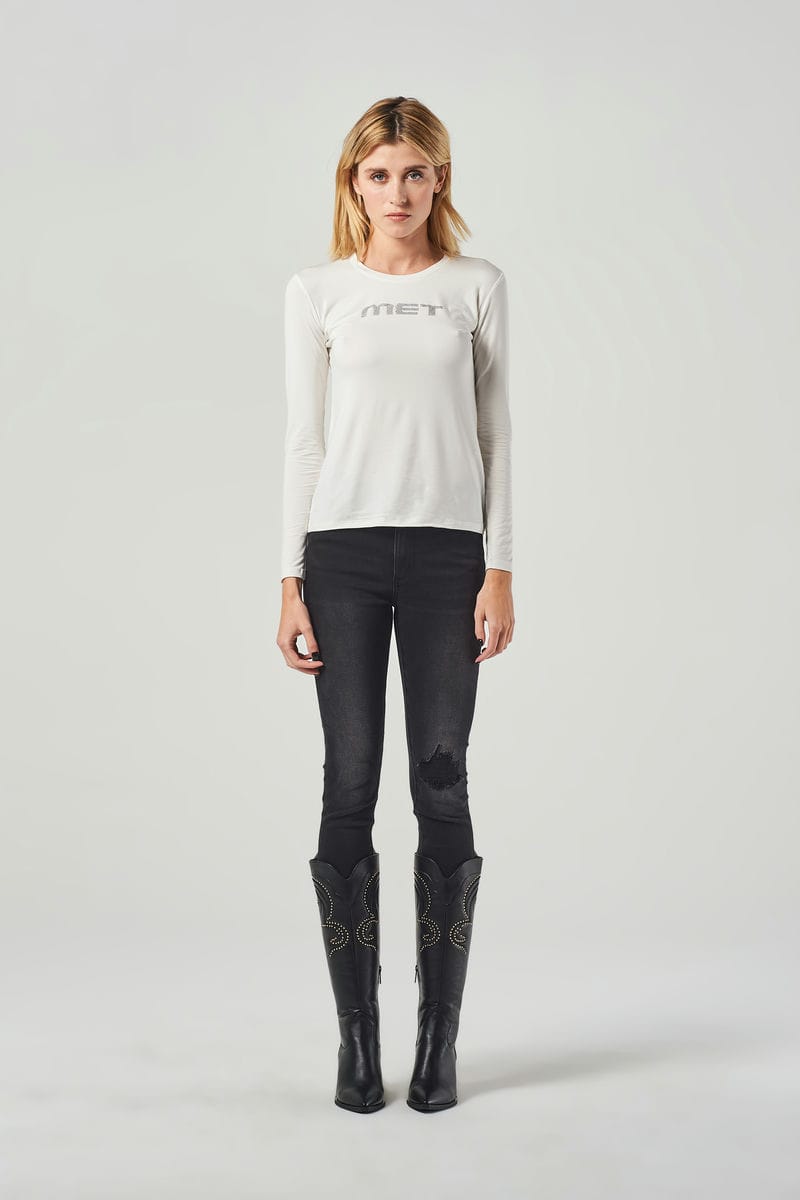 T-shirt Basic con Strass Logo Met