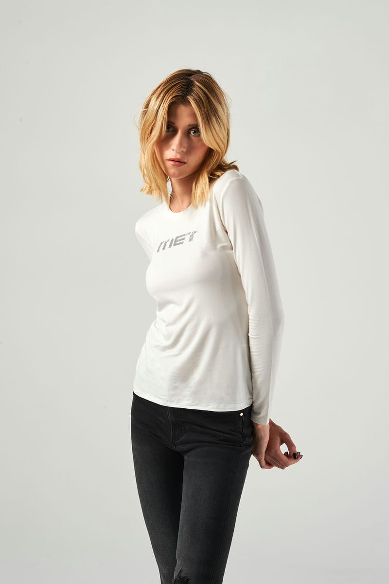 T-shirt Basic con Strass Logo Met