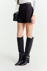 High-Waisted Shorts with Decorative Chain