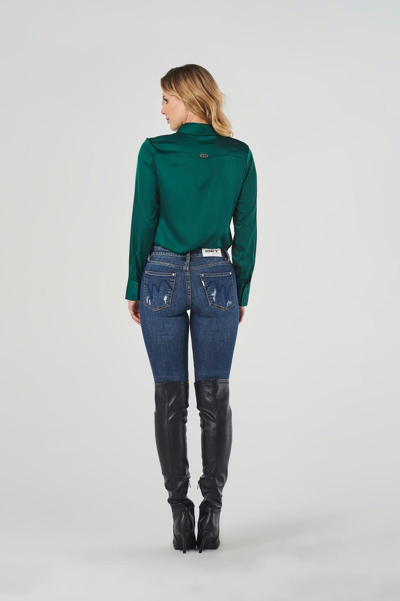 Jeans Skinny Blu a Vita Regolare con Piccole Rotture