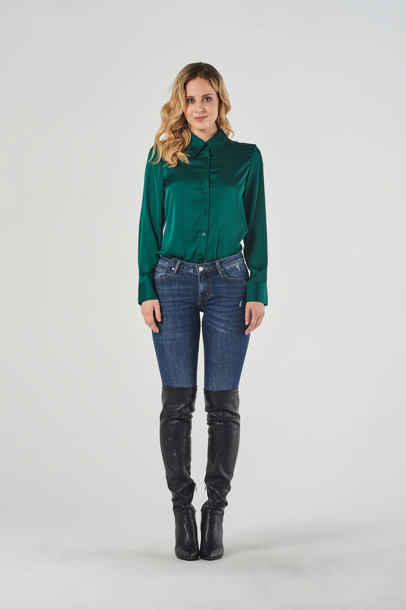 Jeans Skinny Blu a Vita Regolare con Piccole Rotture