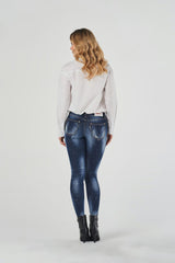 Regular-Waist Blue Skinny Jeans with Rips