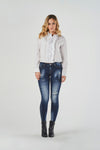 Regular-Waist Blue Skinny Jeans with Rips