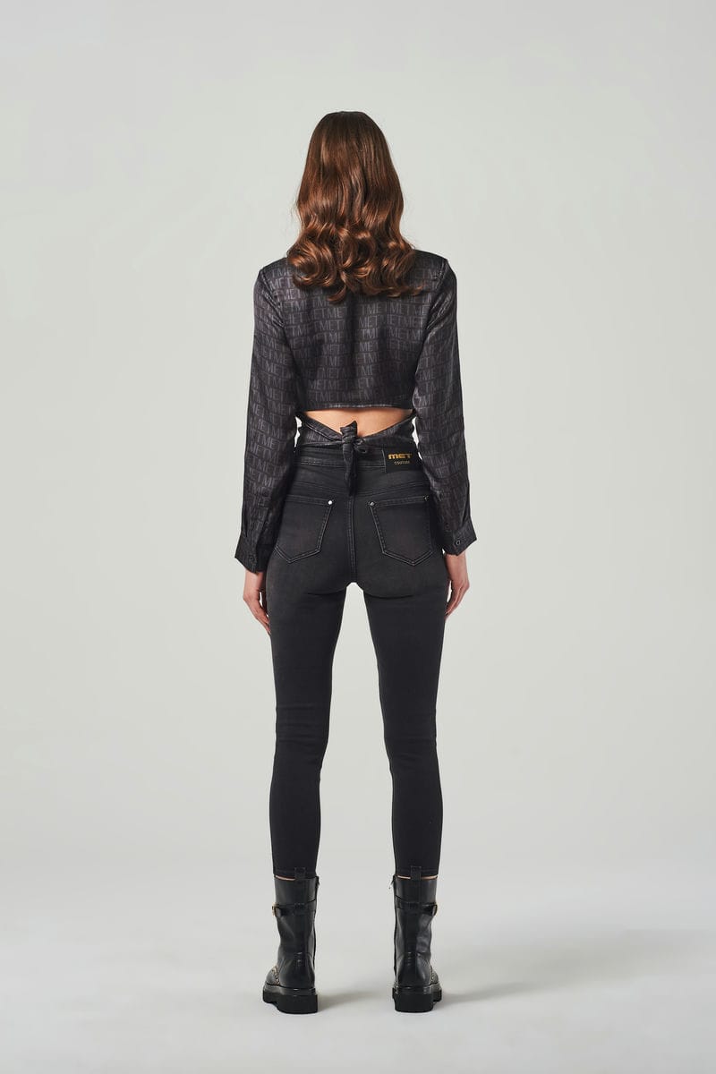 Jeans Skinny Neri a Vita Alta con Brillanti