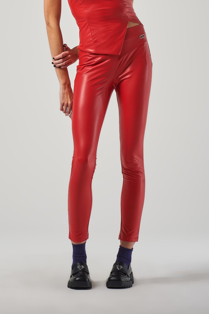 Pantalone Lucido a Vita Regolare in Ecopelle