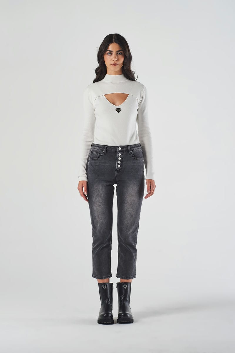 Jeans Gamba Dritta Grigio a Vita Regolare