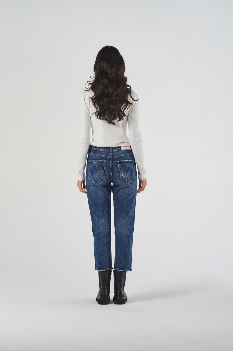 Jeans Gamba Dritta Blu a Vita Regolare