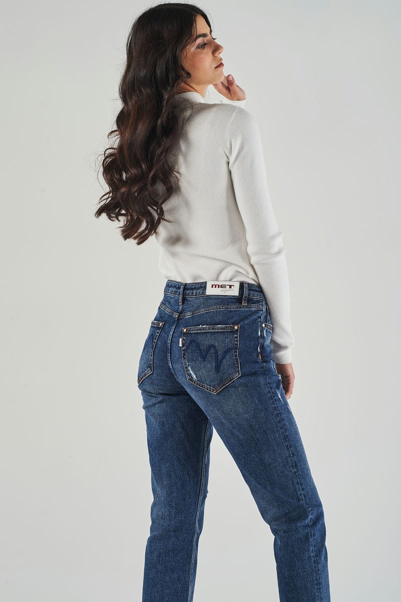 Jeans Gamba Dritta Blu a Vita Regolare